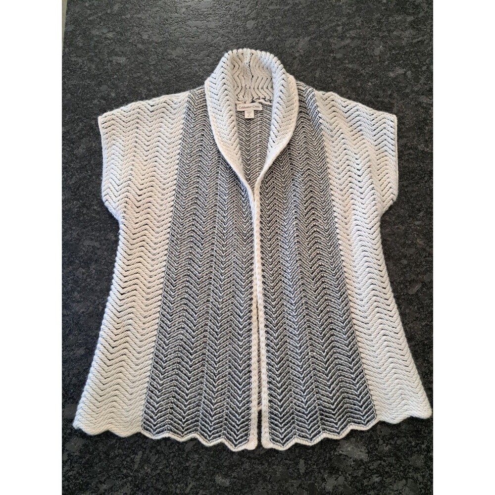 Coldwater Creek Cap Sleeve Black & White Chevron Open Front Cardigan M 10/12